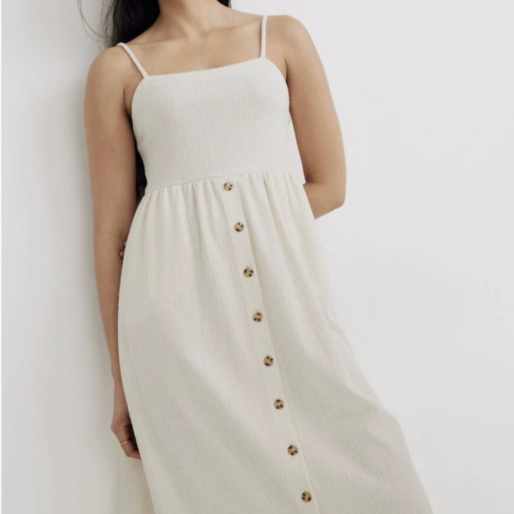 Madewell Cloud Lining Cami Button-Front textured midi dress